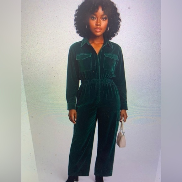 Universal Thread Green Velvet Cargo Jumpsuit Long Sleeve Utility Pockets Sz 6 - Picture 11 of 11